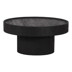 HomeRoots 28" Black Solid Wood Round Pedestal Coffee Table - 1 of 4