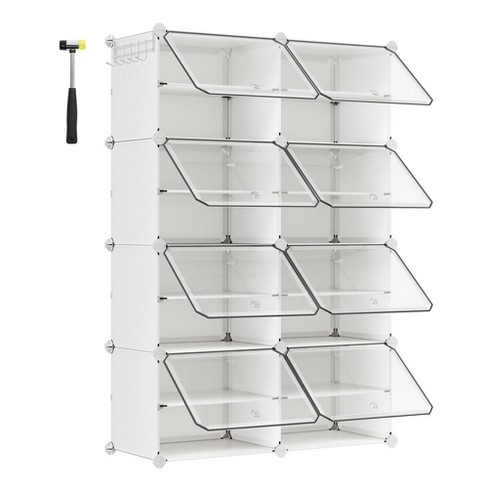 Vertical Shoe Rack, 8 Tier Shoe Storage Organizer with Hooks, Narrow Shoe  Rack