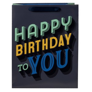 Medium 'Happy Birthday To You' Gift Bag Black/Gray - Spritz™: Paper Party Bag, Typography Pattern, 12.75" Height - 1 of 3