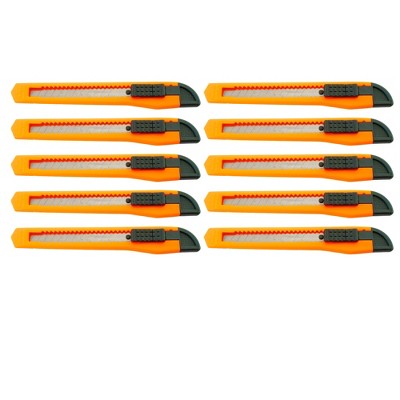 MotoProducts 10 Bulk 5" Box Cutters Oeon Orange with Snap-Off Blades and Safety Locks