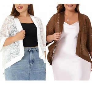 Agnes Orinda Women's Plus Size Open Front 3/4 Sleeve Lace Elegant Casual Lightweight Cardigans - 1 of 4