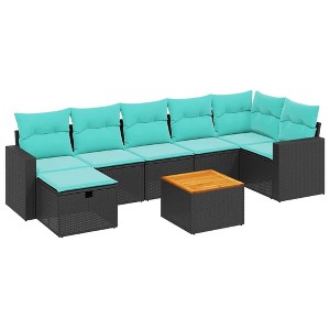 vidaXL 8 Piece Patio Sofa Set with Cushions Black Poly Rattan - 1 of 4