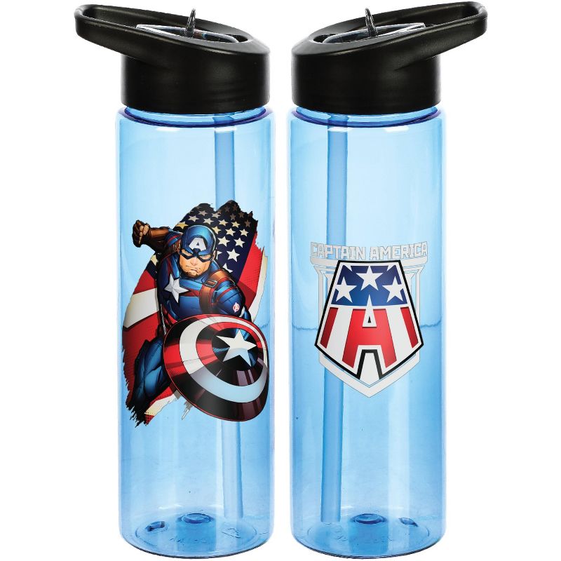 Marvel's Avengers Captain America 24 Oz Clear Blue Plastic Water Bottle, 1 of 2