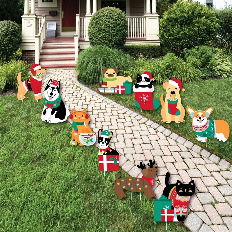 Big Dot of Happiness Christmas Pets - Lawn Decorations - Outdoor Cats and Dogs Holiday Party Yard Decorations - 10 Piece, 1 of 9