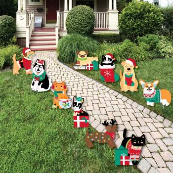 Big Dot of Happiness Christmas Pets - Lawn Decorations - Outdoor Cats and Dogs Holiday Party Yard Decorations - 10 Piece