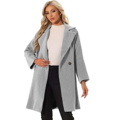 Allegra K Women's Notch Lapel Collar Winter Mid-Long Coat
