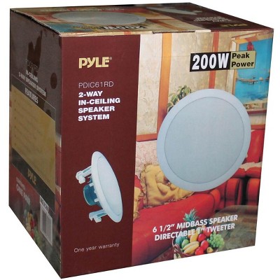 PYLE PDIC61RD 6.5'' 200W PRO Max 2-Way Round In-Ceiling/Wall Speaker, 2 Pack