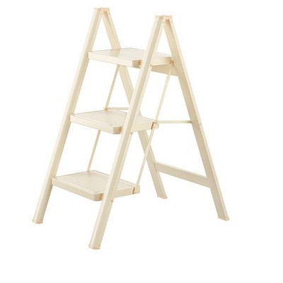 Topteng Step 3 Step Folding Aluminum Ladder Step Stool, White/Black