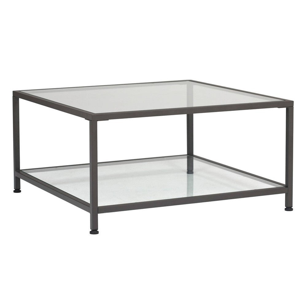 Photos - Coffee Table 30" Camber Modern Square  with Clear Glass Pewter - Studio Des