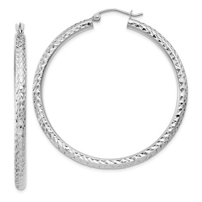 Black Bow Jewelry 3mm, 14k White Gold Diamond-cut Hoops, 45mm (1 3/4 Inch)