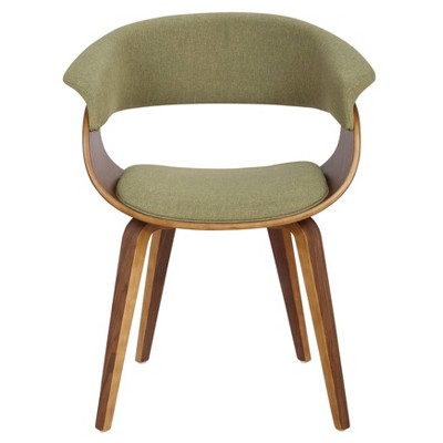 Green Velvet Upholstered Arm Chair with Walnut Wood Frame