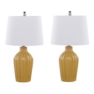 LumiSource Set of 2 Rockwell 23" Accent Lamps Dark Mustard: Ceramic Body, Linen Drum Shade, UL Listed - 1 of 4