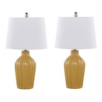 LumiSource (Set of 2) Rockwell 23" Contemporary Accent Lamps Glossy Misted Yellow Ceramic Polished Nickel and White Shade from Grandview Gallery