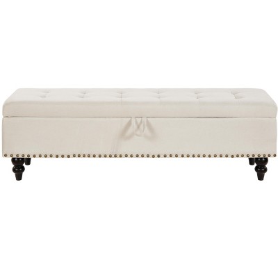 Vynxaria 59" Bed Bench Ottoman with Storage  Beige Fabric