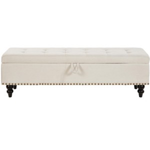 Vynxaria 59" Bed Bench Ottoman with Storage  Beige Fabric - 1 of 4