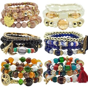 6 Sets Bohemian Stackable Stretch Bracelets Multi-color Boho Jewelry for Women with Various Charms - 1 of 4