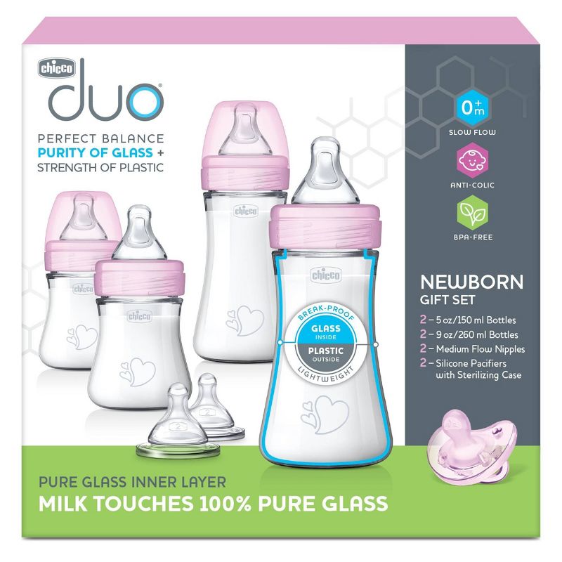 Chicco Duo Newborn Hybrid Baby Bottle Gift Set with Invinci-Glass Inside/Plastic Outside- Pink - 8pc, 3 of 17
