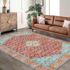 TackView Rug for Living Room - Vintage Area Rug, Retro Floral Print, Soft Touch, Non Slip Stain-Resistant Carpet - 1 of 4