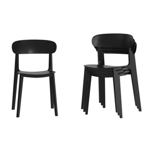 Flash Furniture Dover Set of 4 Indoor-Outdoor Stacking Patio Chairs with Curved Backrests, Commercial All-Weather Resin Chairs - 1 of 4