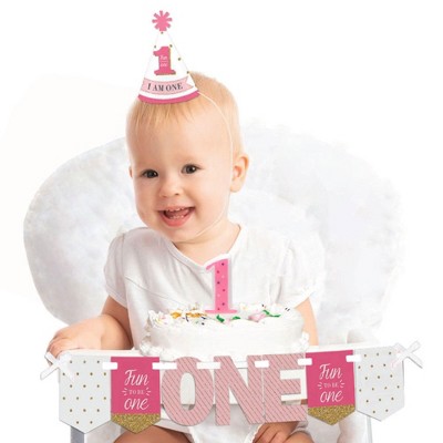 Big Dot of Happiness 1st Birthday Girl - Fun to be One 1st Birthday - First Birthday Girl Smash Cake Decorating Kit - High Chair Decorations