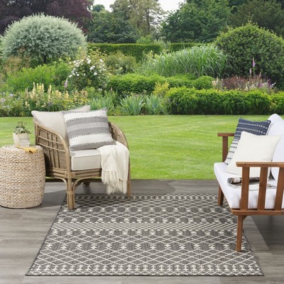 Charcoal Moroccan Trellis Flatweave 4' x 6' Outdoor Rug
