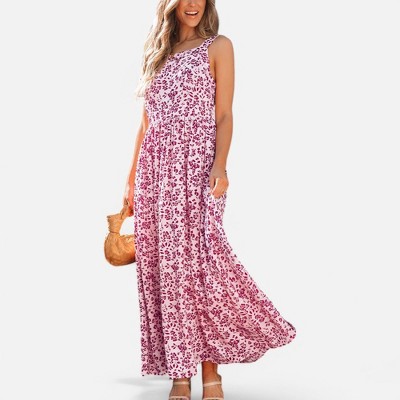 Amaryllis Women's Floral Print Sleeveless Maxi Dress with Flowy Silhouette Smocked Waist