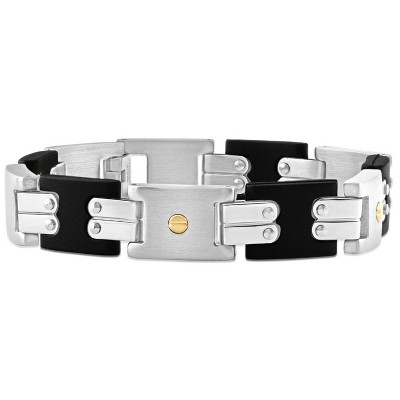 Pompeii3 Men's Steel Brushed And Black Two Tone Flexible 12mm Link  8 " Bracelet