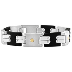 Pompeii3 Men's Steel Brushed And Black Two Tone Flexible 12mm Link  8 " Bracelet - 1 of 3