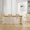 Set of 4 Rubberwood Bar Stools with Rattan Backrest,Indoor Curved Wood Seat Barstools,Counter Height Chairs for Home Bar-Cuddlewood - 2 of 4
