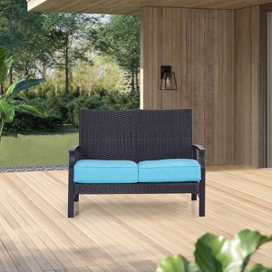 Rattan Wicker Patio Loveseat - Captiva Designs: All-Weather, Fade-Resistant with Steel Frame & Cushions - 1 of 4