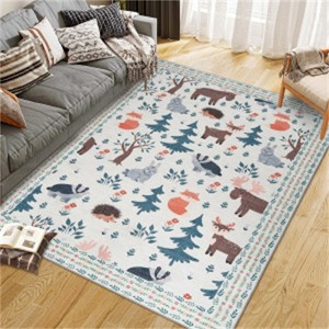 Fulvari Washable Area Rug Large Cream Colorful Boho Rugs Vintage Bedroom Rug Ultra-Thin Traditional Floral Carpet - 1 of 4