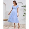 Womens Maternity Flutter Short Sleeve Square Neck Summer Casual Dress Smocked Boho Maxi Dress Photoshoot Baby Shower - 2 of 4