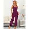 cheibear Women's Soft Cami Top and Capri Lace Trim Sleeveless Summer Pajama Set - 2 of 4