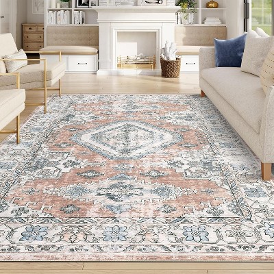 5x7 Vintage  Medallion Washable Area Rug, Low-Pile Non-Slip Soft Carpet for Living Room, Bedroom, Office, Farmhouse, Orange