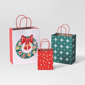 3ct Tinsel Tidings Large/Cub/Petite Christmas Gift Bags - Wondershop™ - 1 of 4