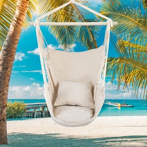 Hanging Hammock Chair Swing Max 660 Lbs Hanging Rope Swing with 2 Cushions for Backyard, Bedroom, Removable Steel Spreader Bar with Anti-Slip Rings - 1 of 4