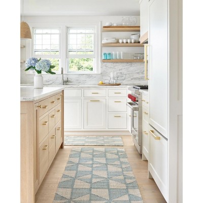 Blue and White Handwoven Cotton Wool Geometric Diamond Rug, 8' x 10'