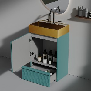 Christopher Knight Home Brook Freestanding 20" Striped Wood Bathroom Vanity with Brushed Steel Sink and Drawer - 1 of 4