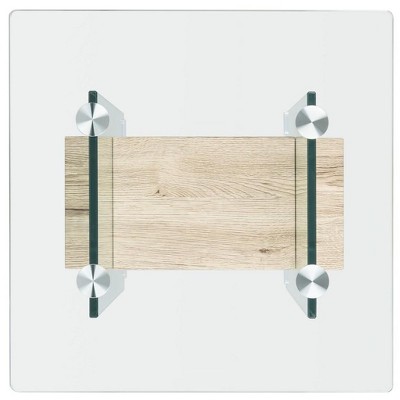 Tate Transitional 20" Square Natural Wood & Glass Accent Table