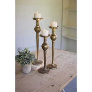 Candle Stands, 22"H Antique Brass Finish Metal Holders, Traditional Gold Decor, Set of Three by Kalalou - 1 of 3