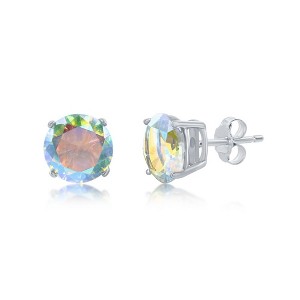Bella Silver Sterling Silver Round 8MM AB CZ Stud Earrings - White - 1 of 2