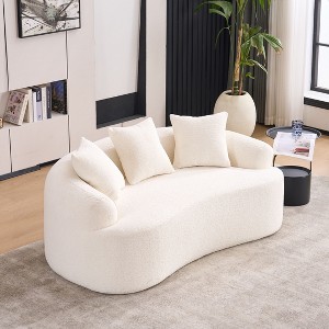 65 inch White Curved Loveseat Full Compression Sponge Sofa with 3 Pillows, 30D Chenille Compact Sofa No-Assembly - 1 of 4