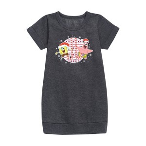 - SpongeBob SquarePants - Spongebob Patrick Candy Canes Graphic Short Sleeve Fleece Dress - 1 of 4