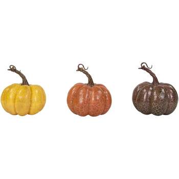 Northlight Set of 3 Orange, Yellow and Brown Crackle Finish Fall Harvest Pumpkins 4"