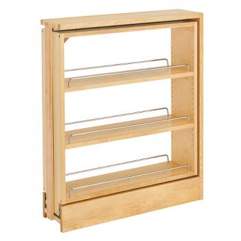 Rev-A-Shelf 6" Pull Out Shelf Organizer for Between Base Kitchen Cabinets, Adjustable Filler Spice Rack Seasoning Storage Holder, Wood, 438-BC-6C