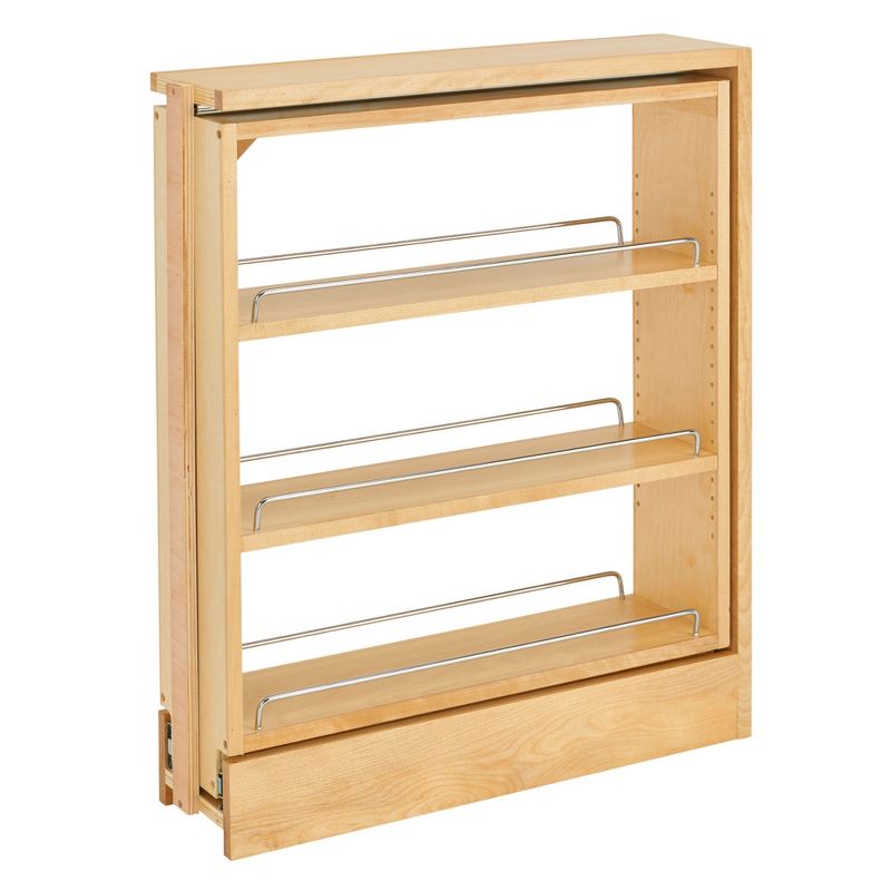 Rev-A-Shelf 6" Pull Out Shelf Organizer for Between Base Kitchen Cabinets, Adjustable Filler Spice Rack Seasoning Storage Holder, Wood, 438-BC-6C, 1 of 7
