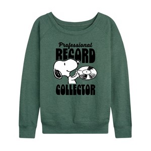 Women's - Peanuts - Record Collector Lightweight French Terry Wide Neck Long Sleeve Shirt - 1 of 4