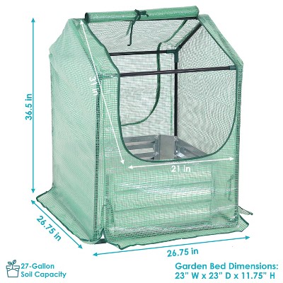 Green Steel Raised Garden Bed with PE Greenhouse Cover, 2' x 2'