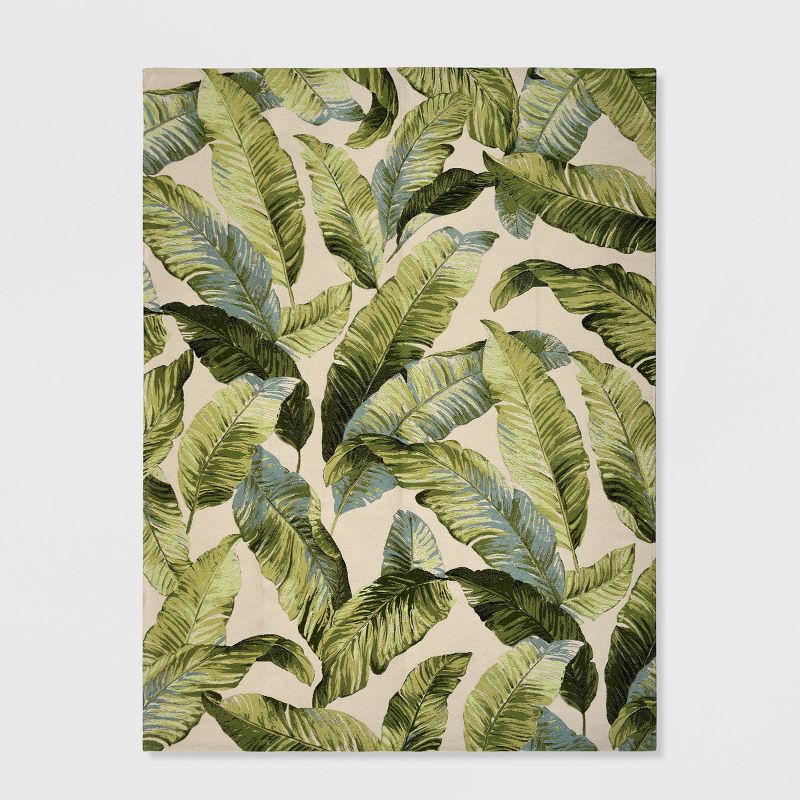 9&#39;x12&#39; Vacation Tropical Rectangular Woven Outdoor Area Rug Green - Threshold&#8482;, 1 of 7