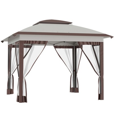 VisioGear 12'*12' Pop Up Canopy Tent with Netting and Carry Bag, Instant Sun Shelter for Parties, Height Adjustable, Beige&Brown, 141"*141"*116.4"